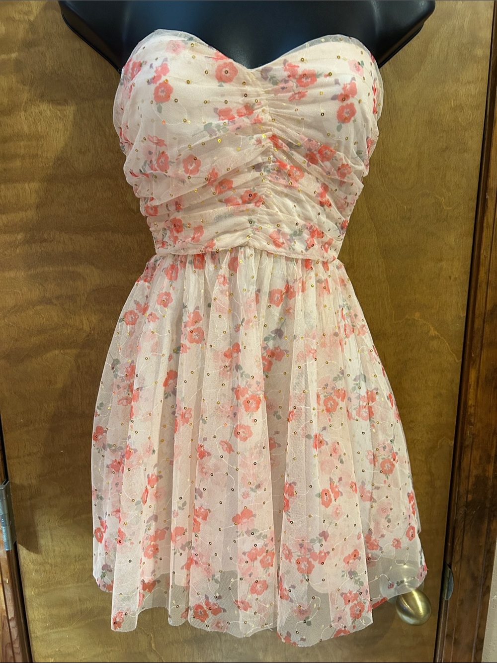 Floral Pink Strapless Dress - Homecoming